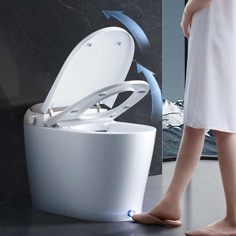 EPLO Smart Toilet Auto Open/Close,Built in Tank Bidet Toilet,Heated Seat,Foot Kick Flush,Blackout can Flush,1.06GPF,One piece Toilets for bathrooms,Night Light/LED Display/Modern Smooth Grey Lid