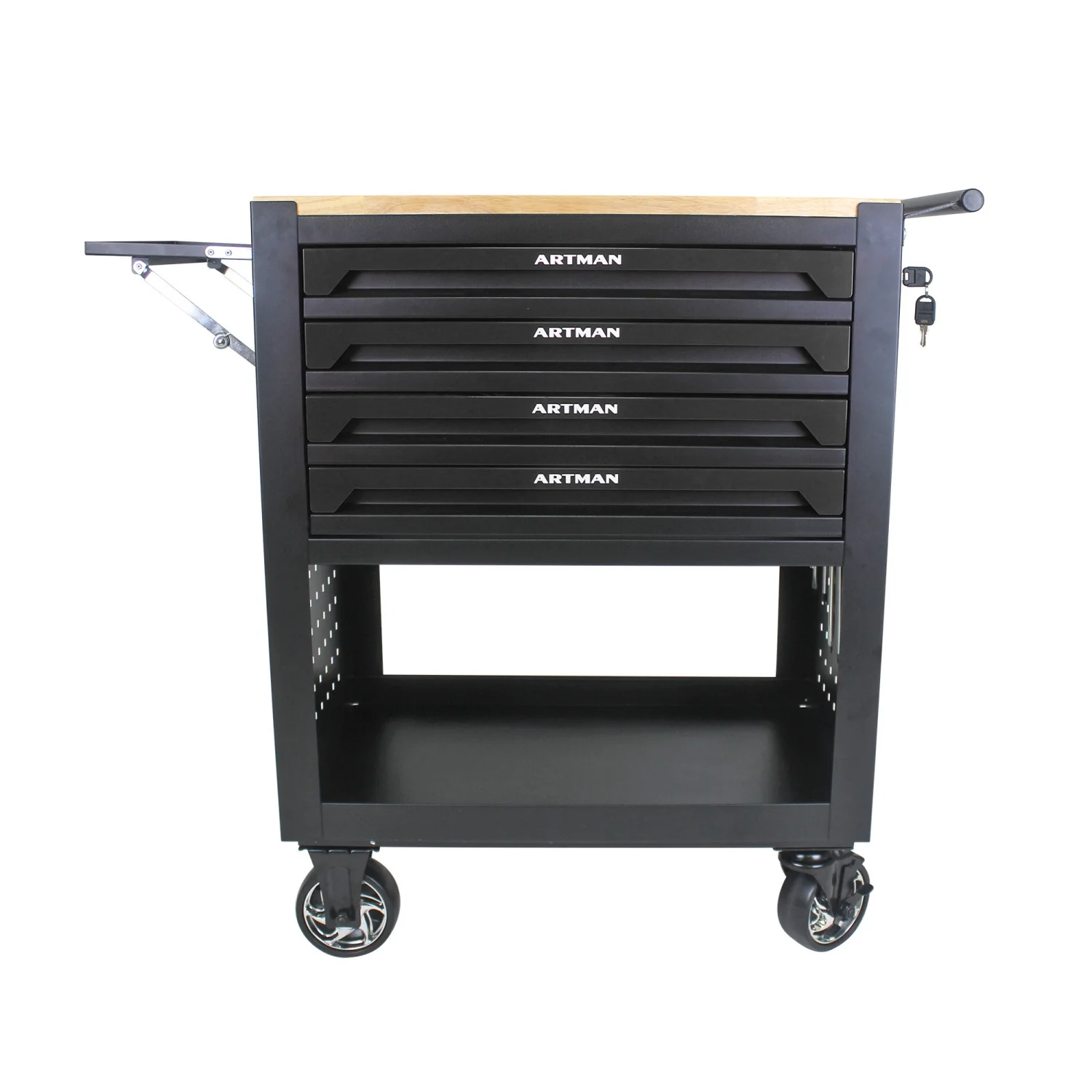 imerelez 4 DRAWERS MULTIFUNCTIONAL TOOL CART WITH WHEELS AND WOODEN TOP-BLACK