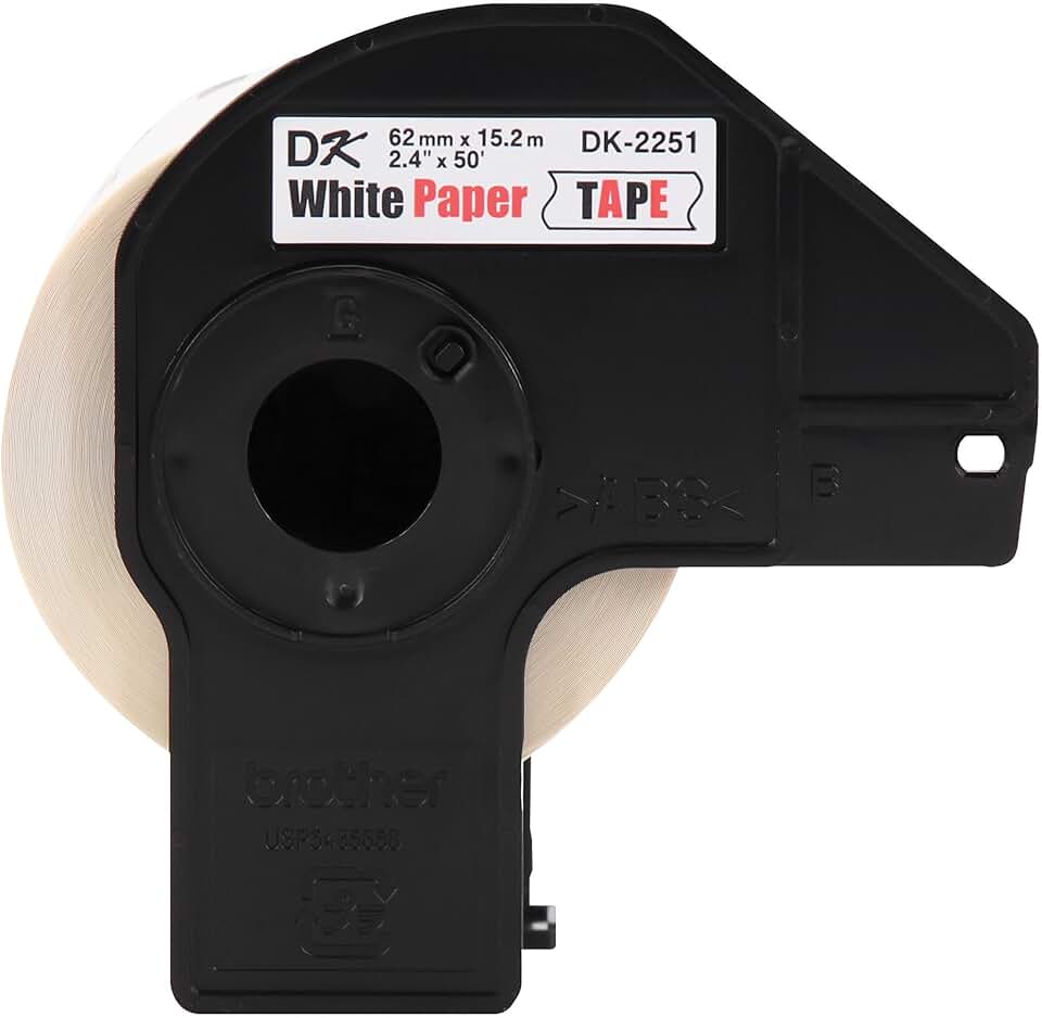 Genuine DK-225124PK Continuous Length Replacement Labels, Black/Red Label on White Paper Tape, Engineered with Excellence, 2.4” x 50 feet, (24) Rolls per Box (DK225124PK)