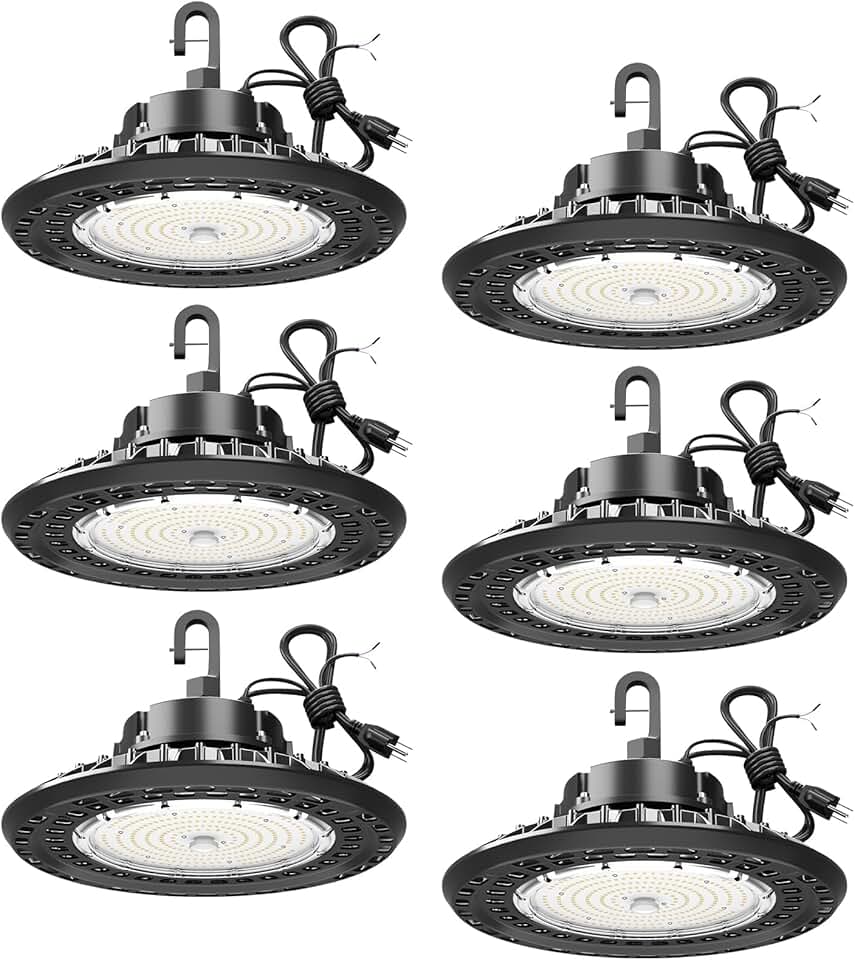 YXL 150W 6 Packs Super Bright High Bay Led Lights, UFO High Bay Led Shop Lights 22500LM 5000K, 0-10V Dimmable,US Plug 5' Cable, 100-277V High Bay Lights for Shop Barn Warehouse,UL