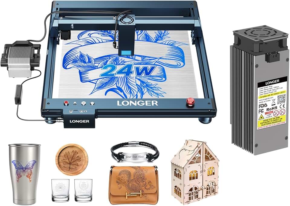 Longer Laser B1 24W Laser Engraving Machine with Automatic Auxiliary Pump + Ruby Pulse Infrared Laser Module