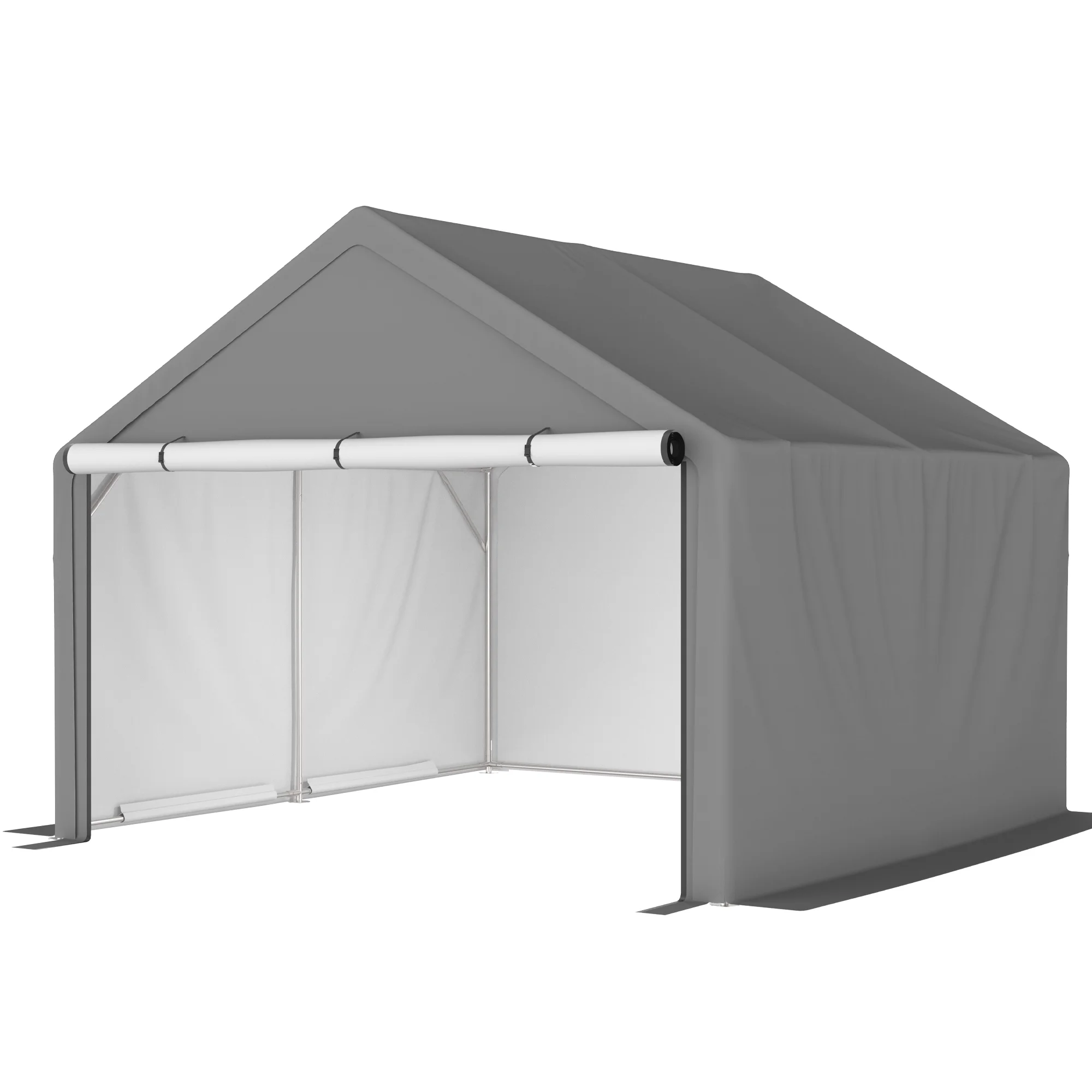 Outdoor Storage Shed 10x10Ft Canopy Portable Shelter Heavy Duty Carport  With Roll-up Doors Shelter Utility Tool Storage Shed For Garden Tool Lawn Mower Motorcycleand Grey