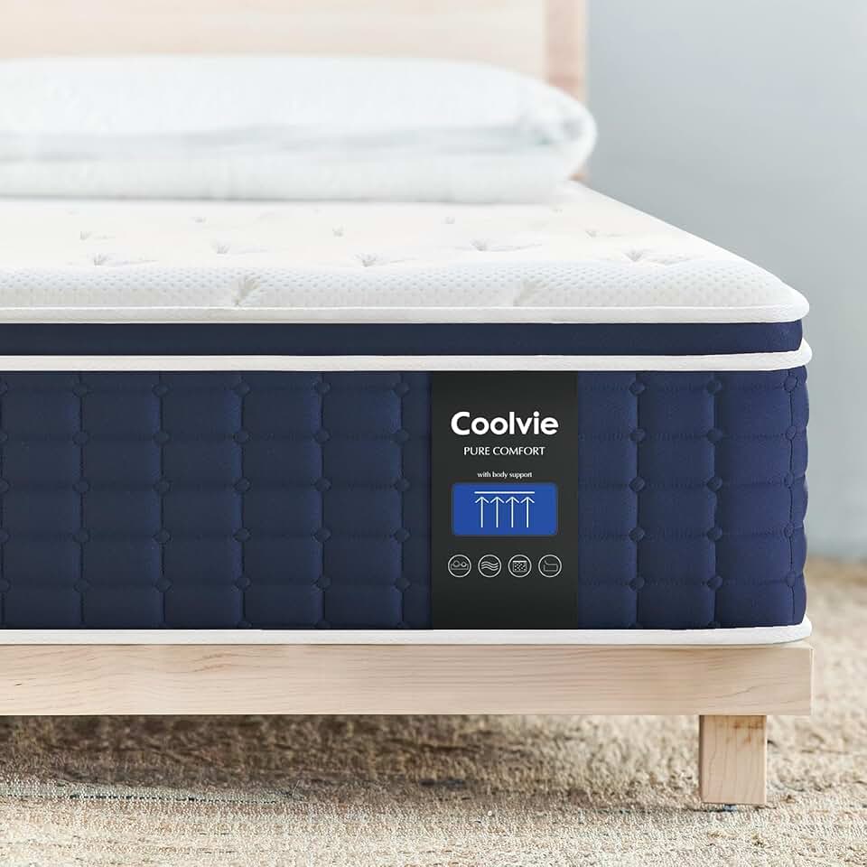 Coolvie Mattress -14 Inch Medium Plush King Mattress, Gel Memory Foam Mattress for Cool Sleep & Pressure Relief, Knitted Fabric, Pocket Springs with Fiberglass Free, Best Mattress in a Box