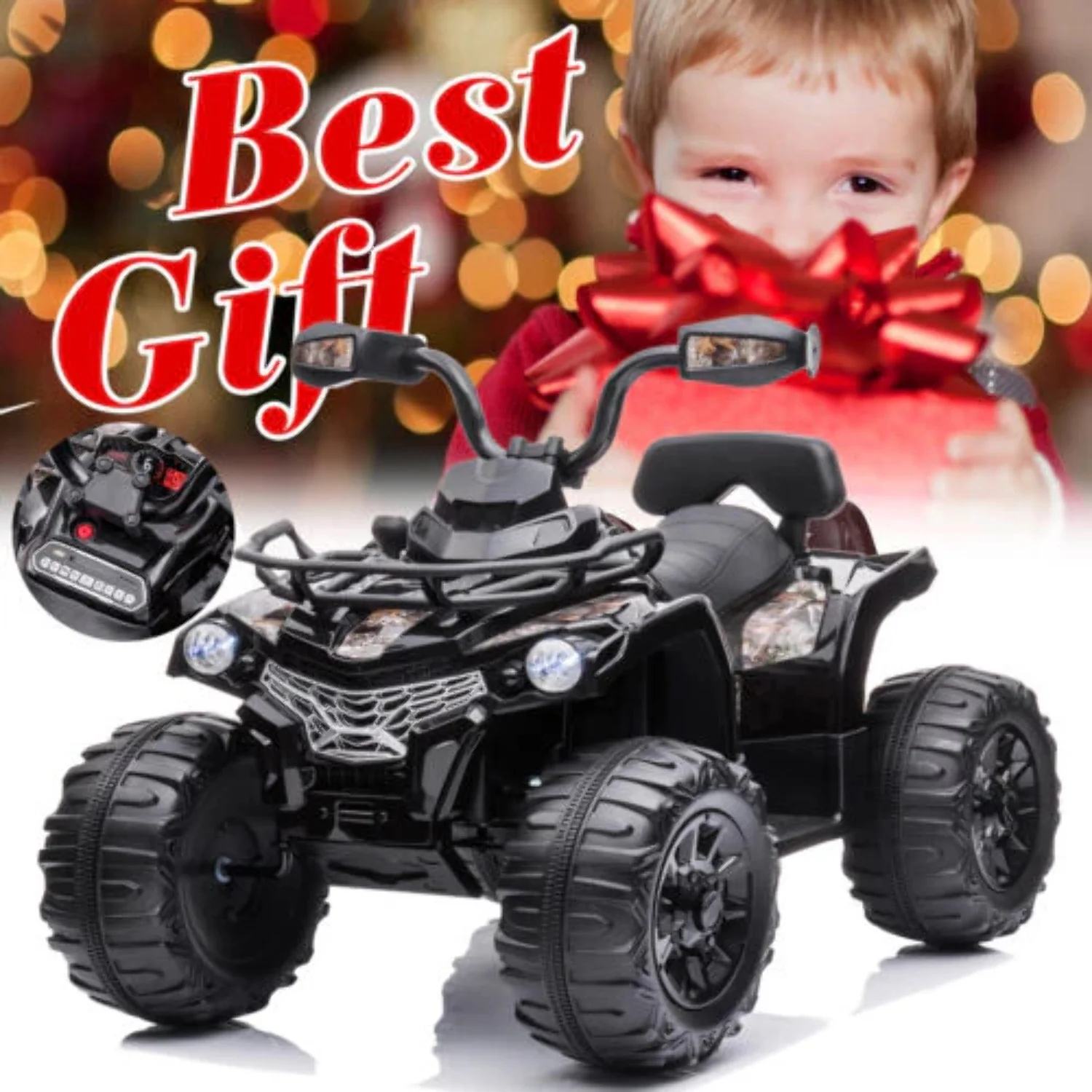 12V Kids Ride On Quad ATV with LED Headlights - Battery Powered Toy for Hours of Fun!