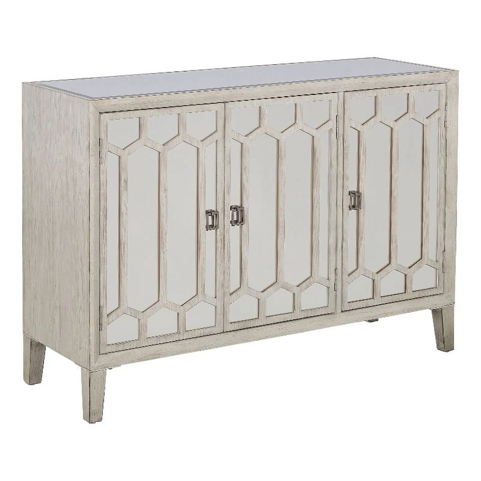 Pemberly Row Modern 3-Door Wood Credenza in Aged White Cream