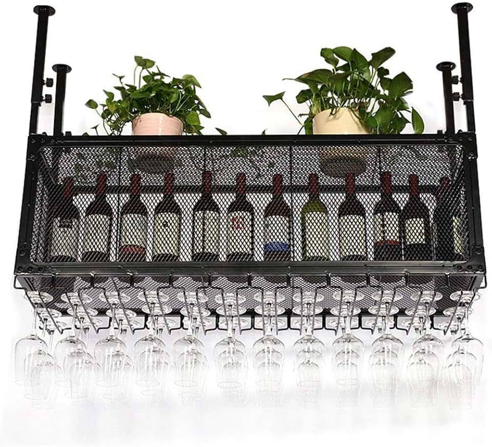 Wine Rack, Display Stand, Wine Cabinet, Adjustable Height Glassware Rack Iron Ceiling Wine Holder Upside Down Hanging Wine Glasses Storage Drying Holder Rack,120Cm(47.2In),120Cm(47.2In)