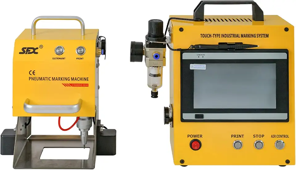 US STOCK 100W Pneumatic Dot Peen Metal Engraving Machine Pneumatic Dot Peen Marking Machine Engraving Size 120x50mm(4.7X2inch) Depth 0.02-1 mm Pneumatic Metal Engraving Machine for VIN,Date