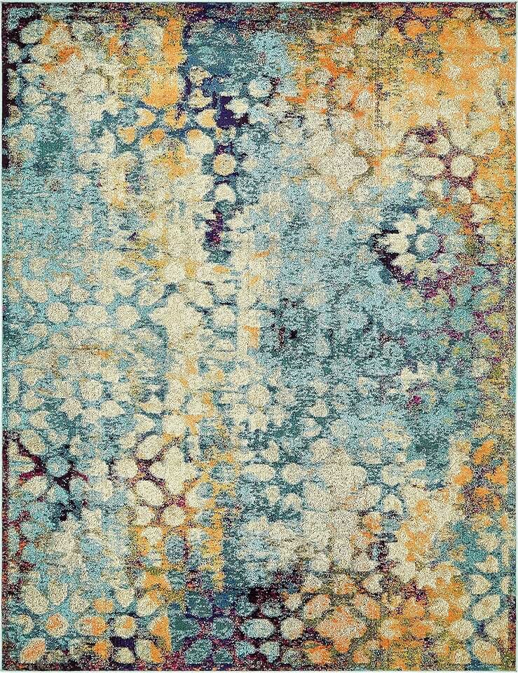 Unique Loom Vita Collection Traditional Over-Dyed Saturated Floral Medallions Area Rug, 8 x 10 ft, Turquoise/Ivory