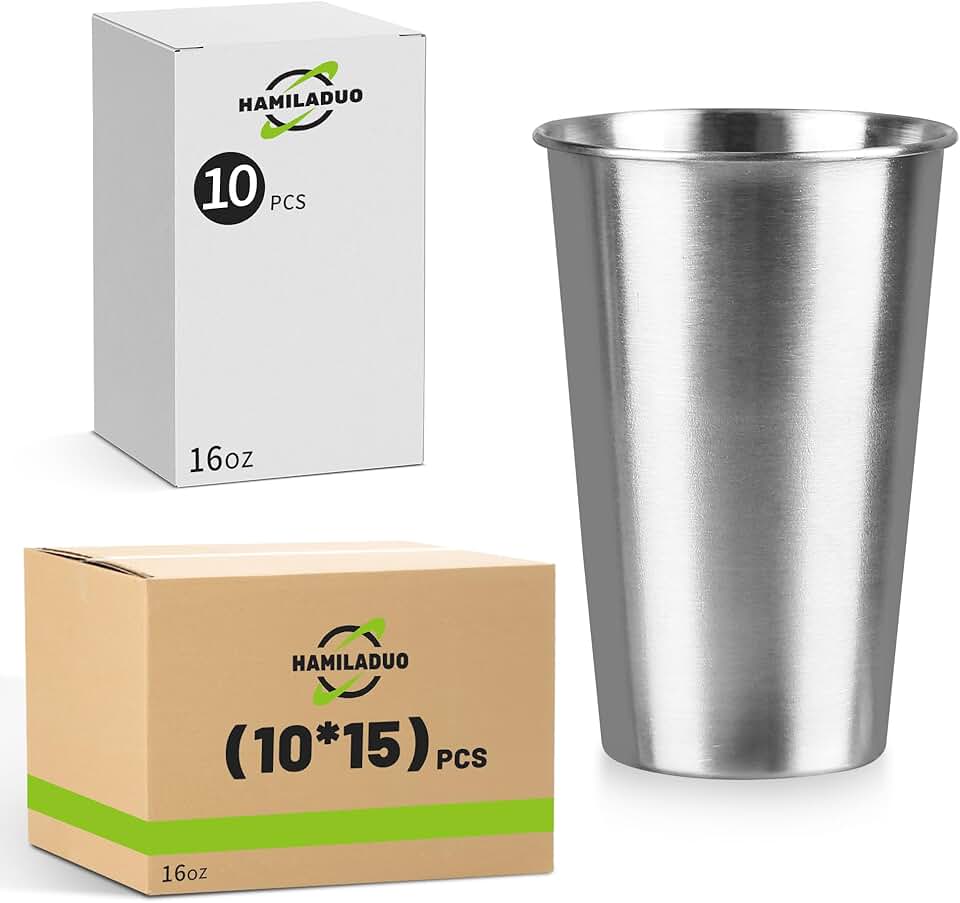 150Pack 16 oz Stainless Steel Pint Cups,Stainless Steel Cup,Pint Cup Tumbler，water Tumbler,Stackable,Reusable,BPA Free,