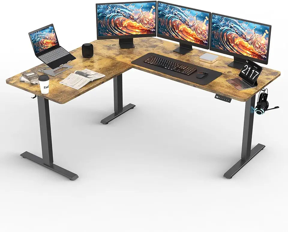 Upgrade Version 63 * 55 inch L Shaped Electric Adjustable Height Standing Desk, Corner Stand Up Desk, Sit Stand Computer L Desk for Gaming Office