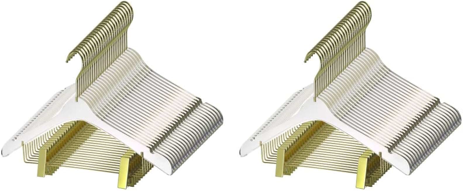 YBM Home Quality Acrylic Clear Hangers with Clips Made of Clear Acrylic for a Luxurious Look and Feel for Wardrobe Closet, Clothes Hangers Organizes Closet, Men, Gold, 4105-50