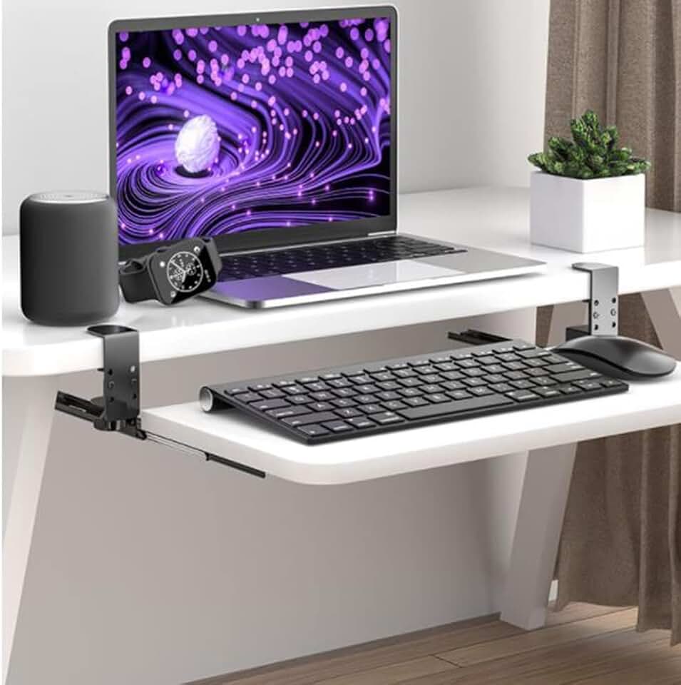 Sliding Desk Extender Ergonomic Keyboard Multipurpose Tray Adjustable Height Keyboard Drawer Tray Under Desk Pull Out Platform for Organize Keyboard Mouse