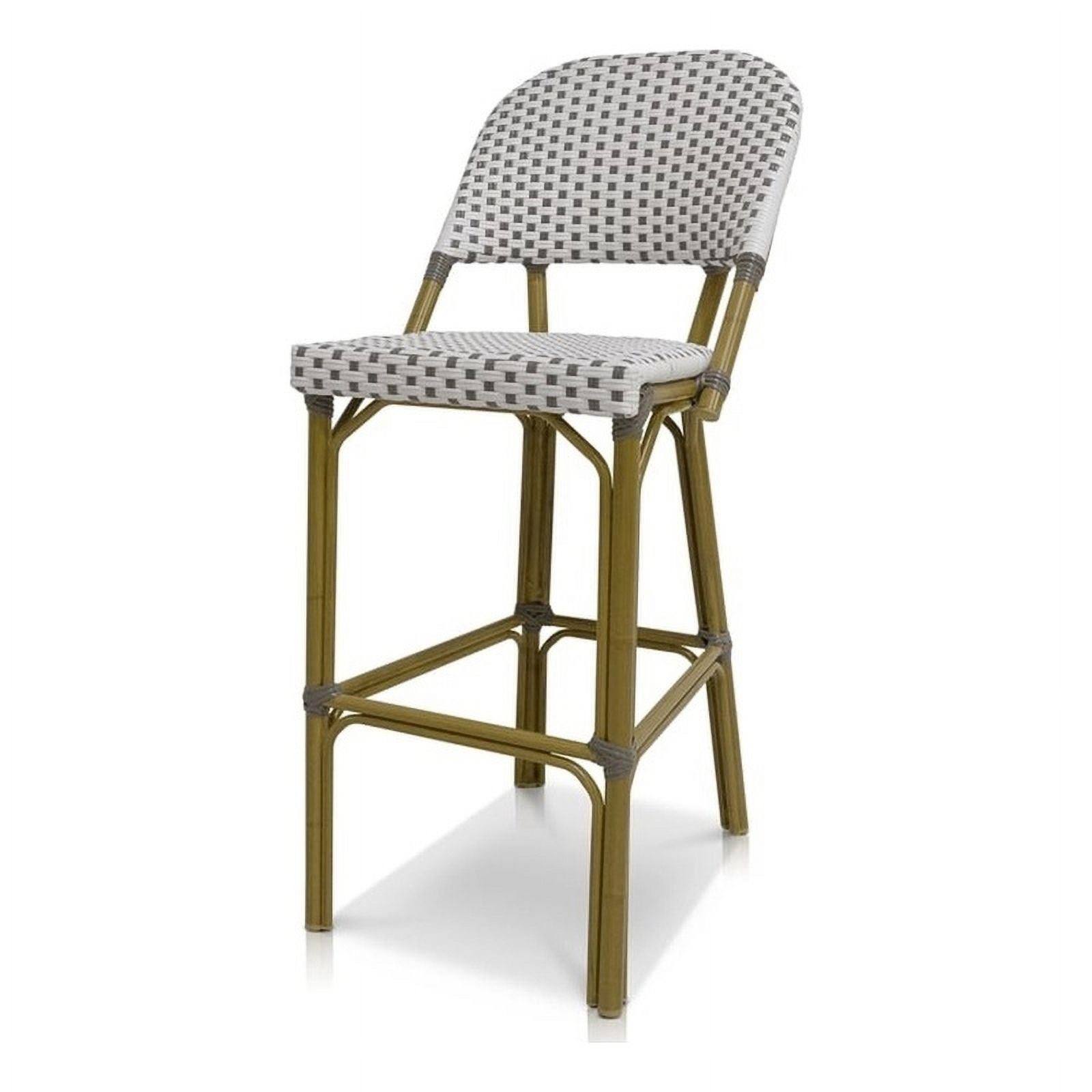 Paris Aluminum Resin Wicker Patio Bar Side Stool in Gray & White