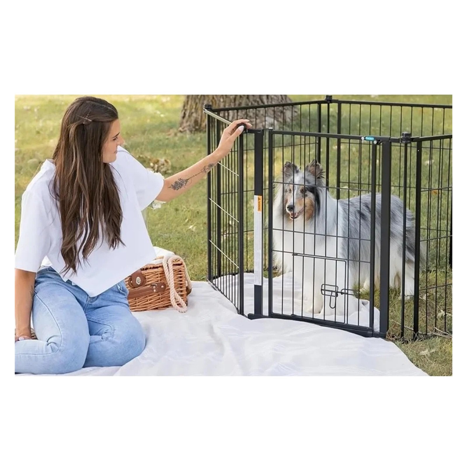 Outdoor Extra Wide Pet Fence Black 28x144-inch Home Garden Iron Fence