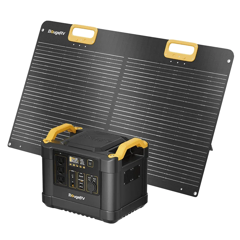 BougeRV Fort 1000 Portable Power Station with 100W Foldable Solar Panel, 1120Wh LiFePO4 Solar Generator Kit for RV Camping Travel Home Use Emergency Backup