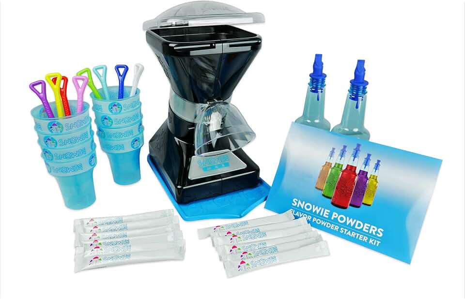 Little Snowie Max Snow Cone Machine - Premium Shaved Ice Maker, With Powder Sticks Syrup Mix, Premium Kit, Black