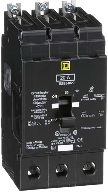 SCHNEIDER ELECTRIC 480Y/277-VOLT 20-AMP EGB34020 Miniature Circuit Breaker 480Y/277V 20A, Black