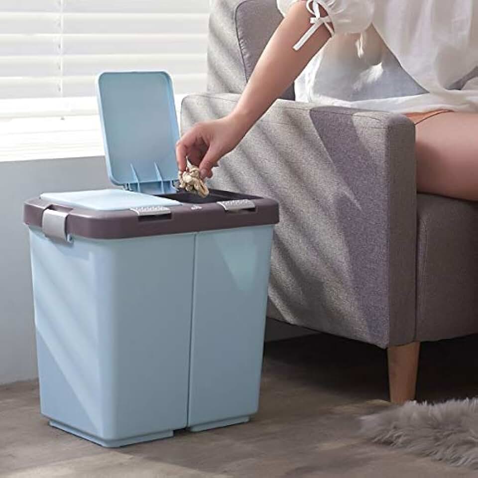 20L Rubbish Bin Sorting Trash Can Bathroom LivingRoom Kitchen Recycle Bin Household Dry & Wet Separation Pressing Type Waste Bin(D)