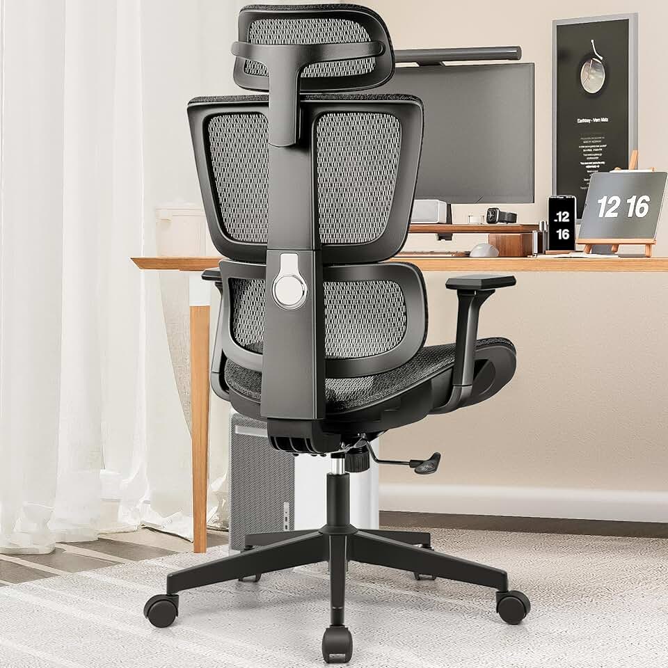Ergonomic Office Chair Home Office Desk Chair with Lumbar Support Gaming Chair with Adjustable Headrest 3D Armrests Comfy Office Chair Big and Tall Mesh Office Chair (Black)