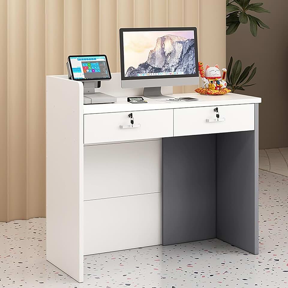 Reception Desk with Counter and Lockable Drawers, Modern Checkout Counter Wooden Front Desk,Reception Counter, for Office, Retail, Lobby, Beauty Salon(Grey,80cm/31.4in)