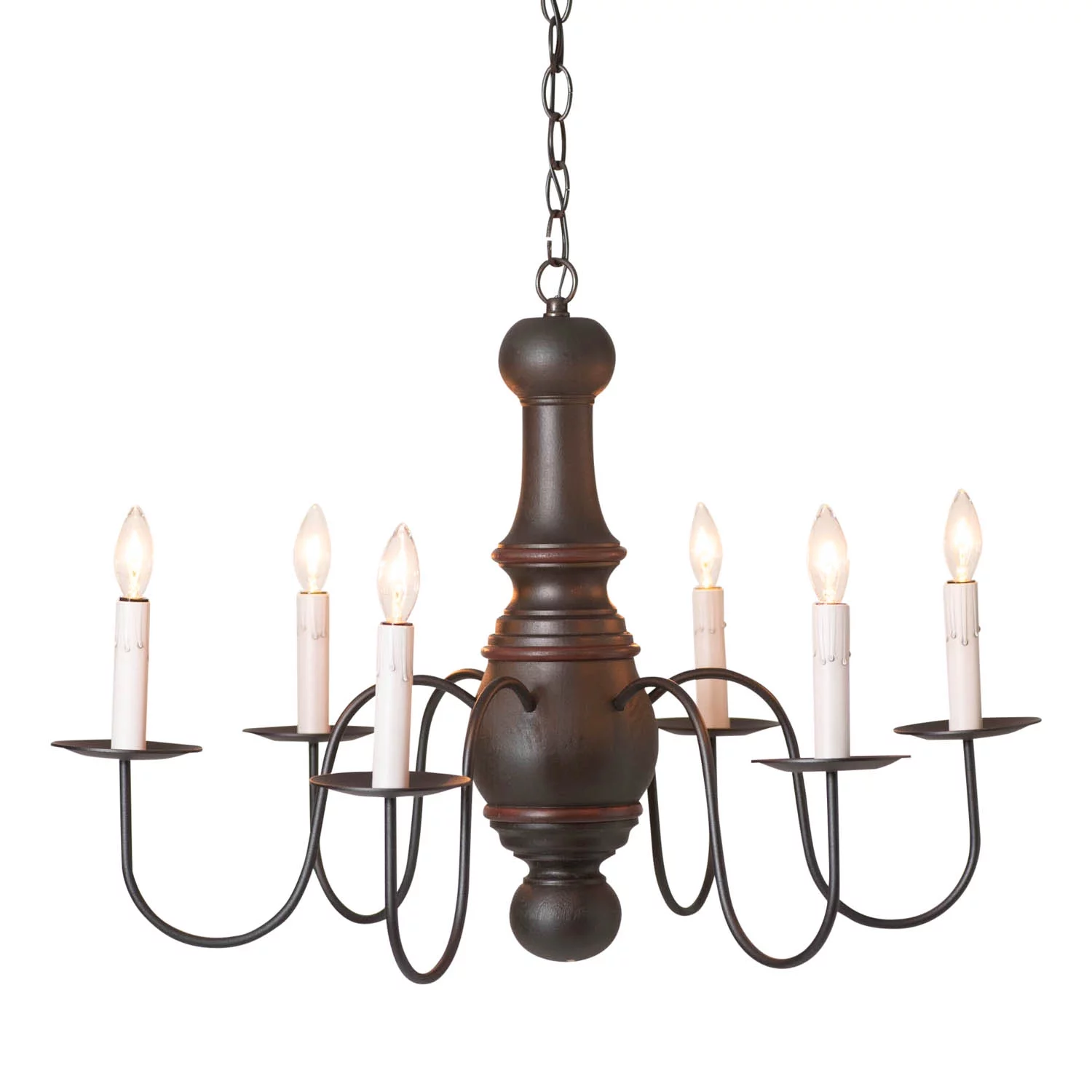 Irvins Country Tinware 6-Arm Maple Glenn Wood Chandelier Rustic Black