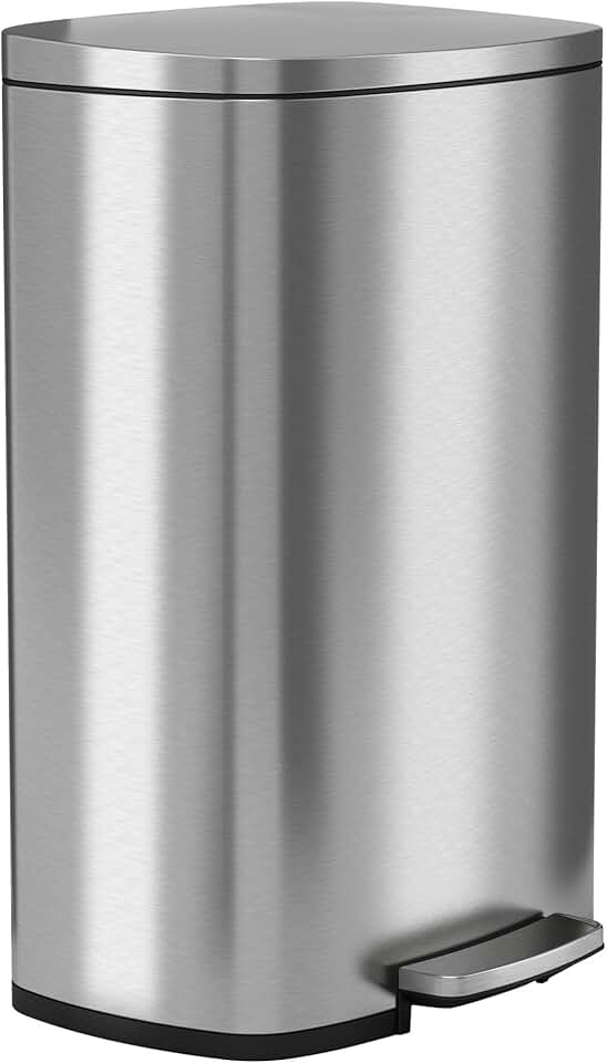 13.2 Gallon / 50 Liter Fire Resistant Stainless Steel Step On Pedal Trash Can with Odor Filter and Removable Inner Bucket