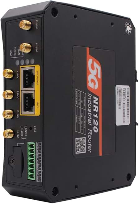 Industrial 5G Cellular Router with Dual SIM Card Slot, 5G VPN Modem Router with External Detachable Antennas,Gigabit Ethernet, WiFi, RS232/RS485 M2M IoT Integration, Remote Management, Global Version