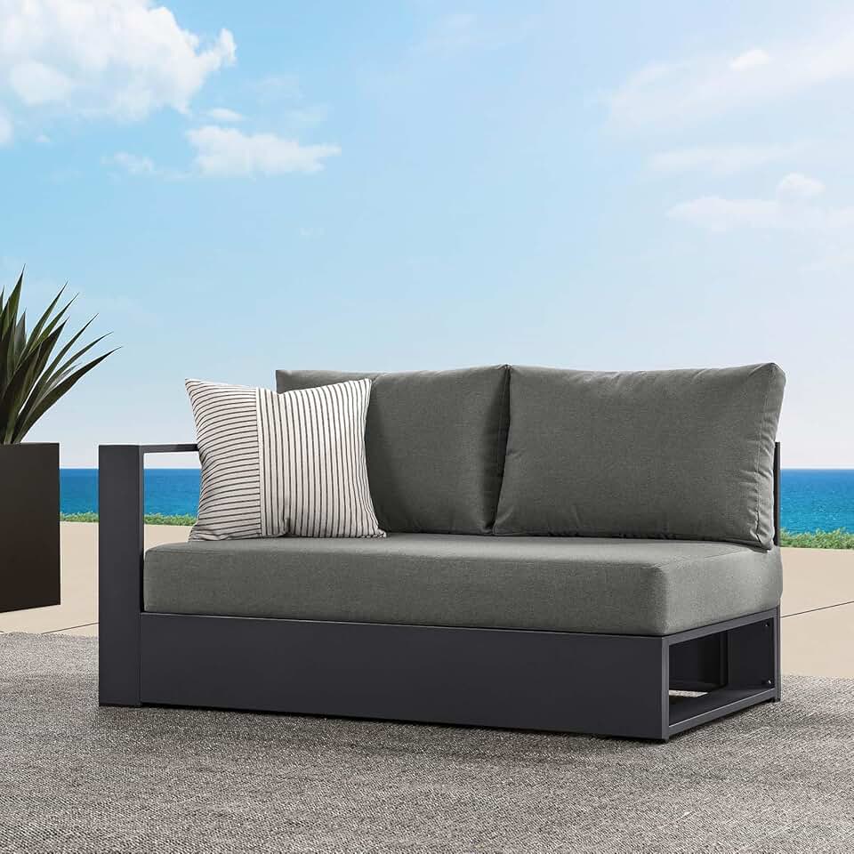 Modway Tahoe Aluminum Modular Outdoor Patio Gray Charcoal with Weather-Resistant Cushions, Couch for Garden Backyard, Poolside, Left-Facing Loveseat