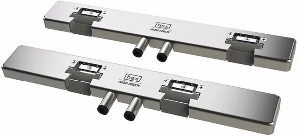 HES 9200 Electric Strike Surface Mounted with Integrated adjustability, Retro Mounted Electric Strike Solution for Double Glass Doors. Keeper Spacing 8-3/8”, Satin Stainless Steel (630)