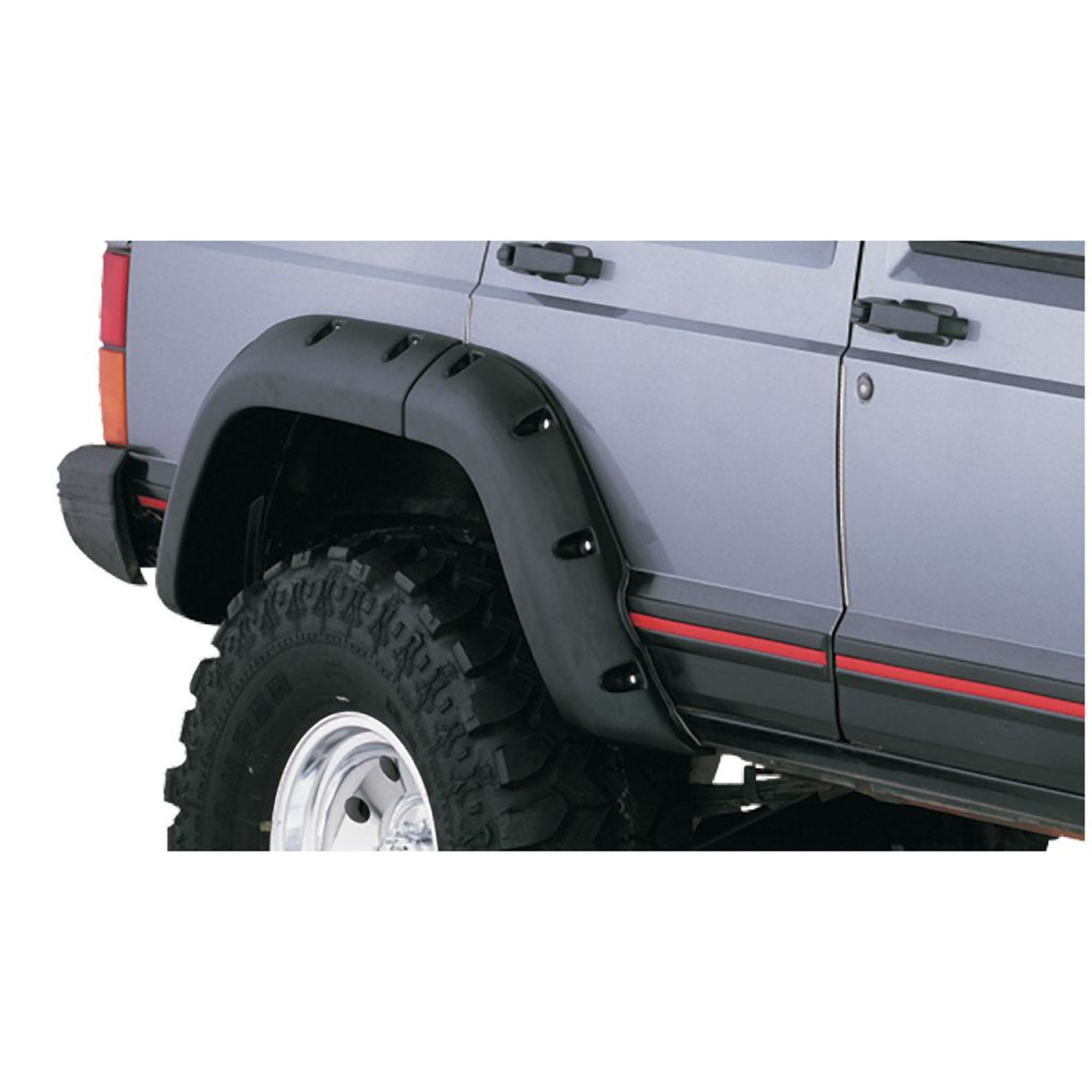 Bushwacker by RealTruck Jeep Cutout Pocket/Rivet Style Rear Fender Flares | 2-Piece Set, Black, Textured Finish | 10036-07 | Compatible with 1984-2001 Jeep Cherokee, 4-Door Sport