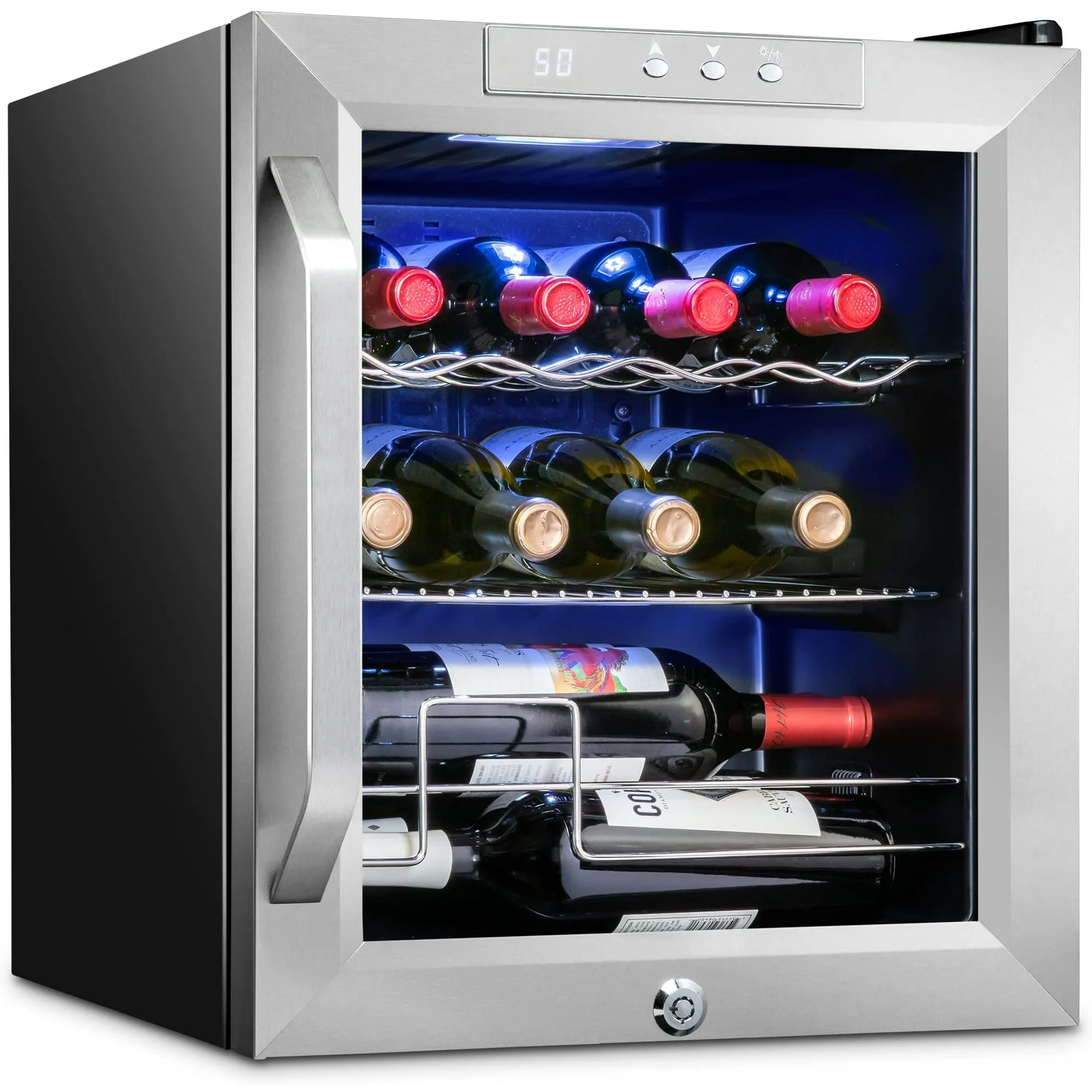 Ivation 12 Bottle Compressor Wine Cooler Refrigerator W/Lock, Silver