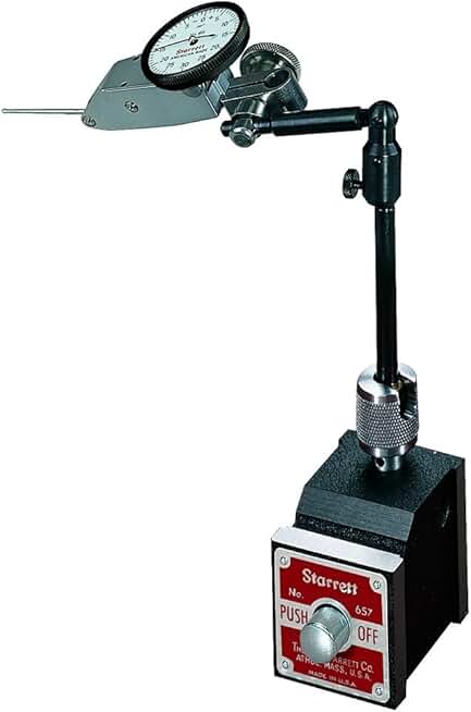 Starrett 657-811Z Magnetic Base and Swivel Post Assembly, With 811-1Z Indicator and PT22428 Swivel Post Snug