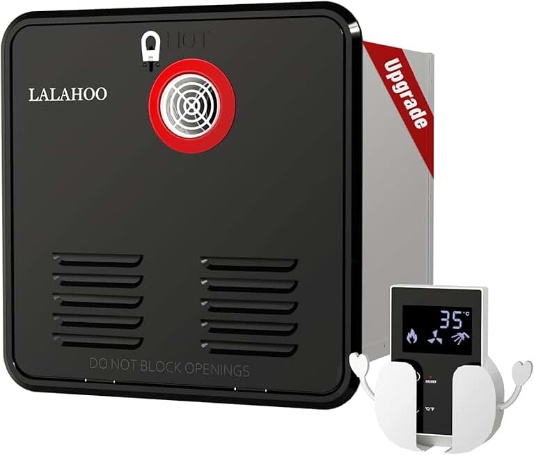 RV Tankless Water Heater, 65,000 BTU, 3.9 GPM, 2.80kPa,12V Instant Endless Hot Water Heater with 15x15'' Black Door &Remote Controller, High Altitude Performance, Compatible with all RVs