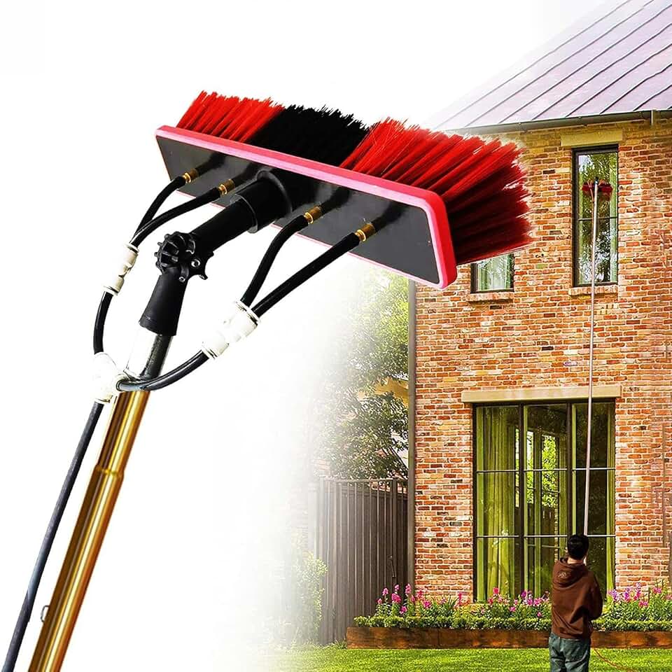 Professional Extendable Window Cleaning Pole with Telescopic Brush - Long Reach Aluminium Water Fed Kit for Telescopic Window Cleaner and Solar Panel Roof Cleaning