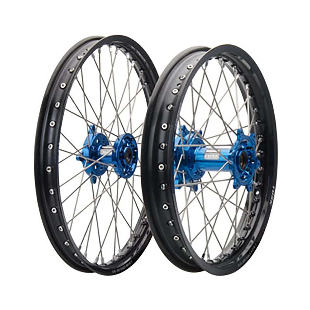 Impact Complete Front and Rear Wheel 1.60 x 21 / 2.15 x 19 Black Rim/Silver Spoke/Blue Hub Compatible With Husqvarna FX 450 2017