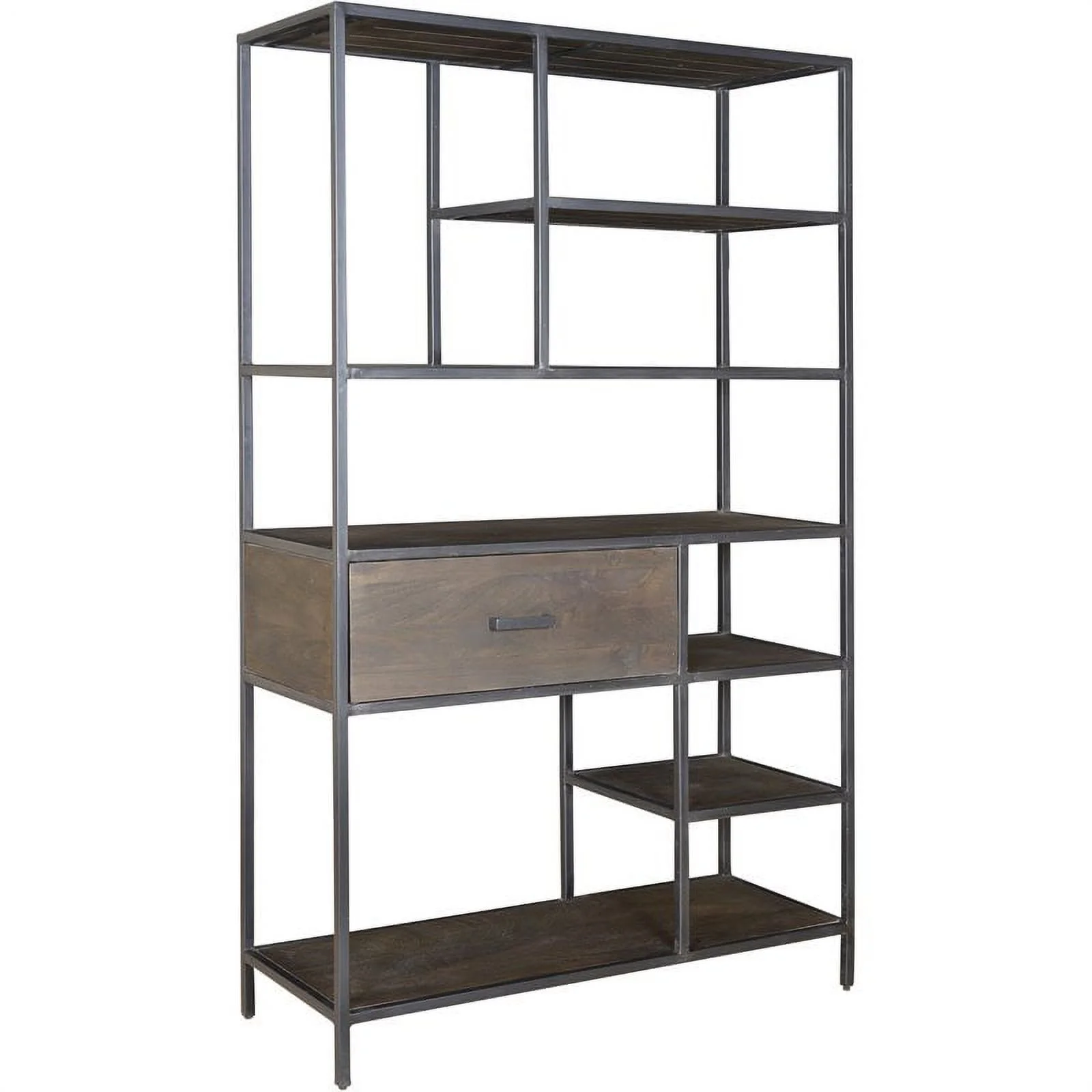 Pemberly Row Modern Smoke One-Drawer Iron Metal Frame Bookcase