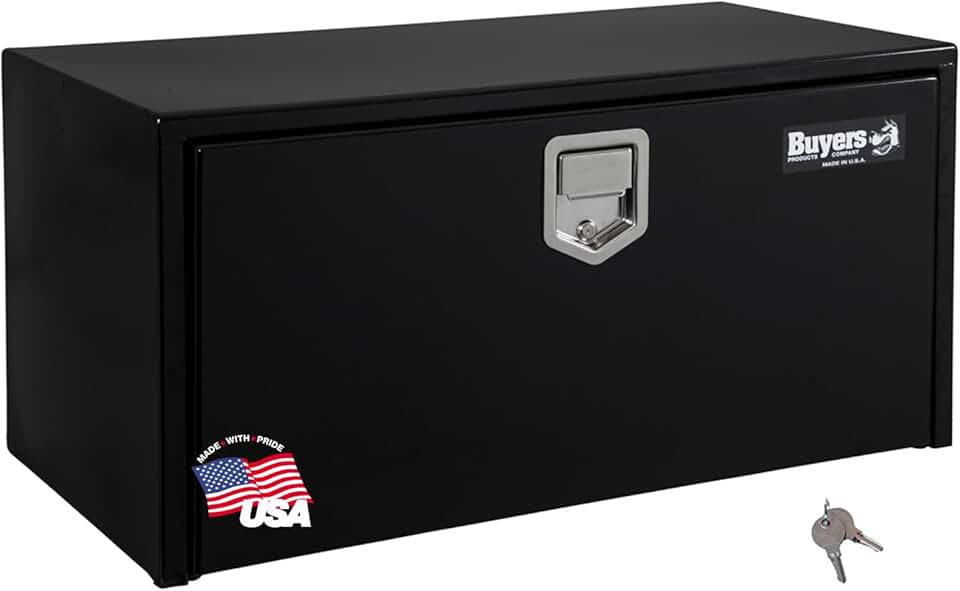 Buyers Products 1702100 Steel Underbody Truck Tool Box With Paddle Latch, 18 x 18 x 24 Inch, Made in the USA, Black Truck Box For Storage & Organization, Durable Contractor Job Box
