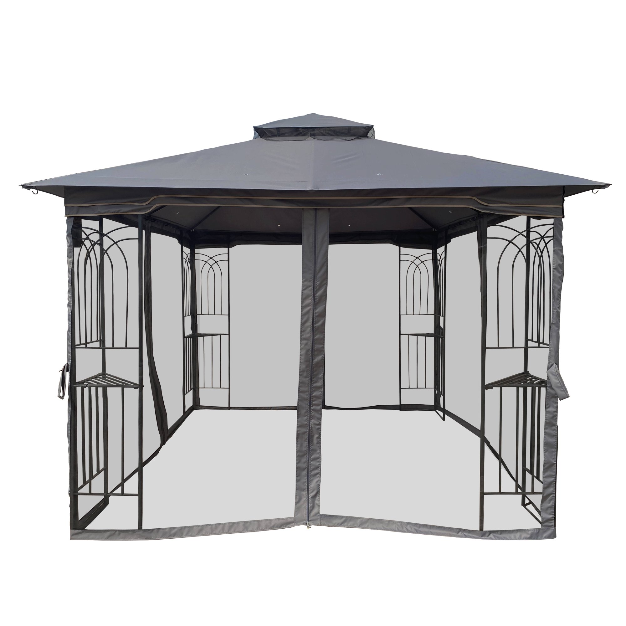 Outdoor Patio Gazebo Canopy Tent With Double Roof, Mosquito Net & Ventilation, 10x10 Gray - Perfect for Lawn, Garden, Backyard, Deck