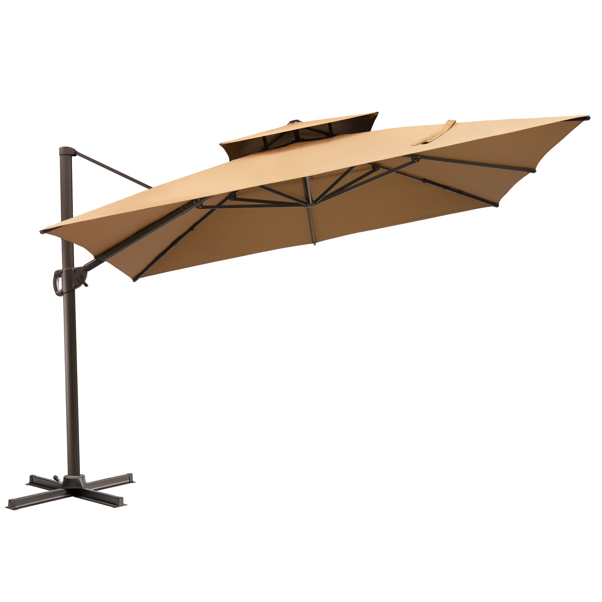 Pellebant 11 ft. x 11 ft. Square Double Top Patio Cantilever Umbrella, Tan