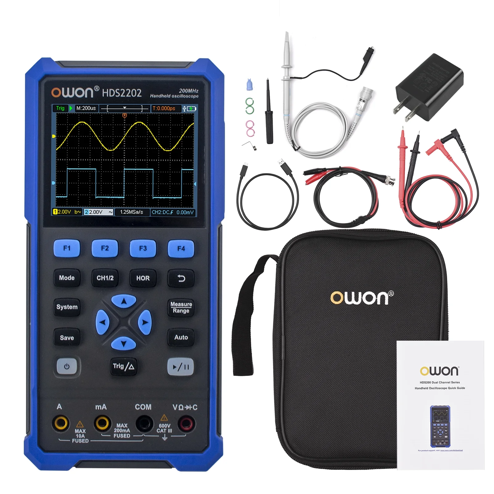 Oscilloscope,Rms 20000 Tester Hds2202 Handheld 200mhz Dual Channels Rms 3.5-inch Color Lcd Handheld 200mhz Dual 20000 Tester 3.5-inch Channels Rms 20000 Eryue Buzhi Lcd Reable Type-c Xibany