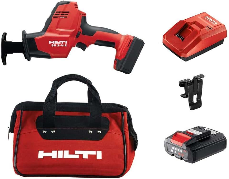 Hilti SR 2-A12 12-Volt Cordless Brushless Reciprocating Saw Kit w/ 2 B12/4.0 Lithium-Ion Batteries, Charger, Belt Clip and Bag