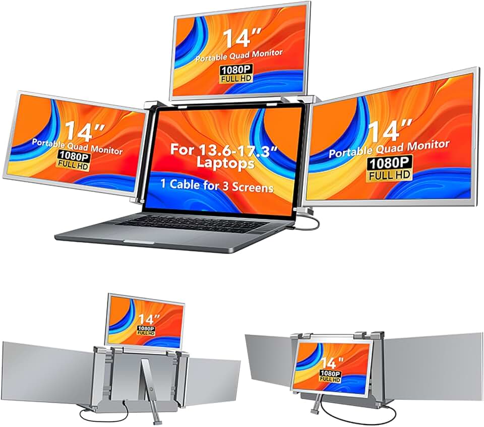 VILVA 14 Inch Laptop Screen Extender,FHD 1080P IPS Portable Quad Monitor for 13.6-17.3