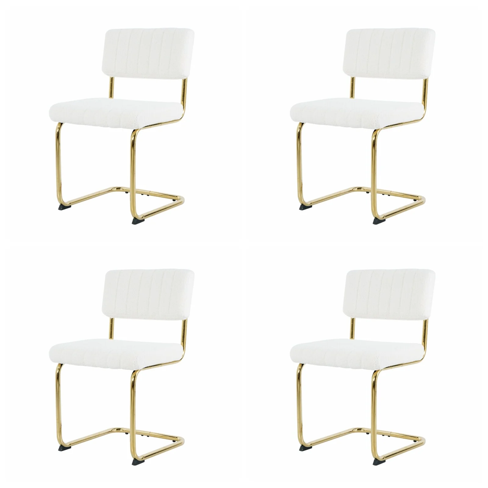 Infirleo Dining Chair Set of 4, Modern Luxury Dining Chairs with Metal Legs, Teddy Upholstered Kitchen Chairs Dressing Chair Side Chair for Dining Room, Living Room, Bedroom,White+Gold