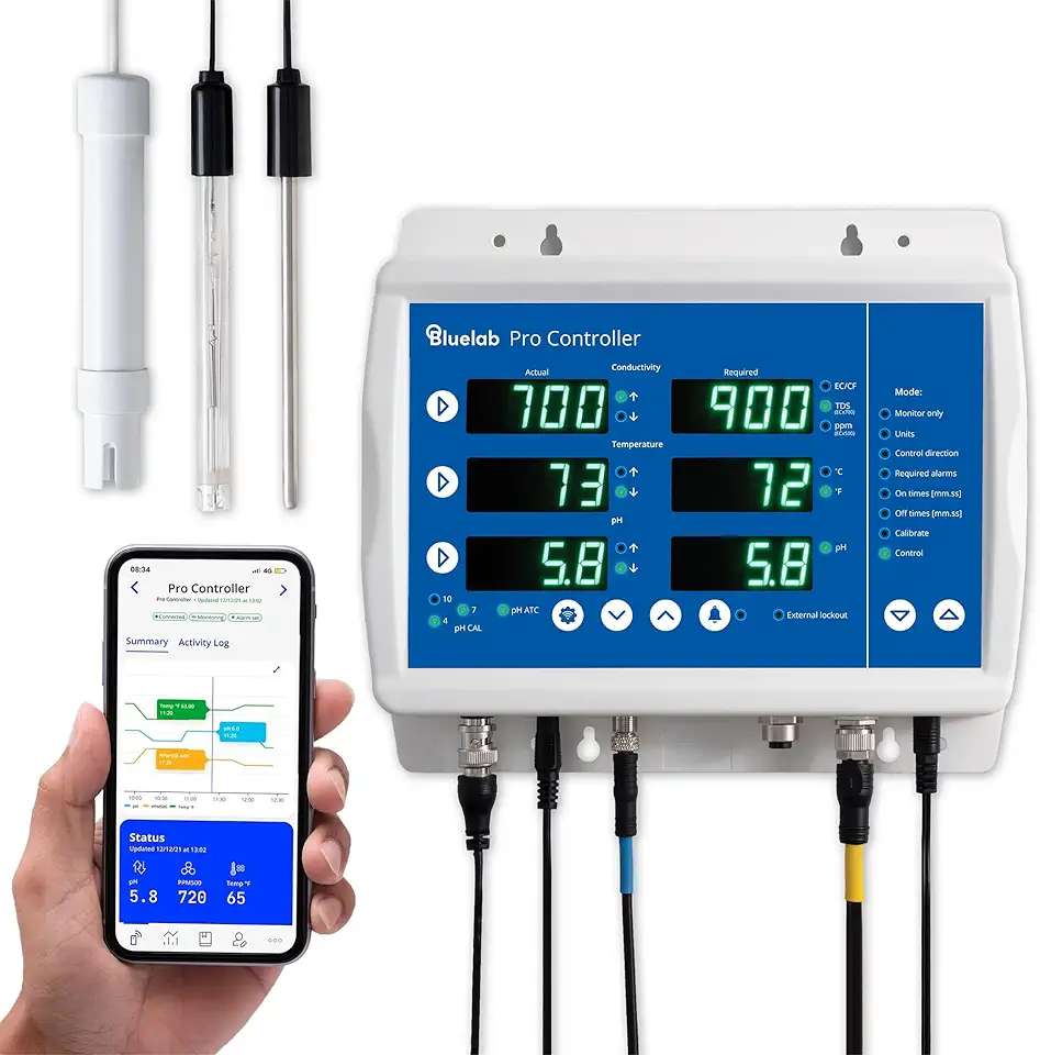 Pro Controller Wi-Fi Fully Automated 24/7 Digital Monitor for Hydroponics Multi-Nutrient & pH Dosing with EC Temperature Probe and Edenic Remote Monitoring Essential for Agriculture