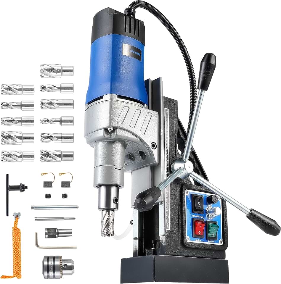 Mag Drill Press with 11 Drill Bits, 1550W Portable Magnetic Drill Press with 2