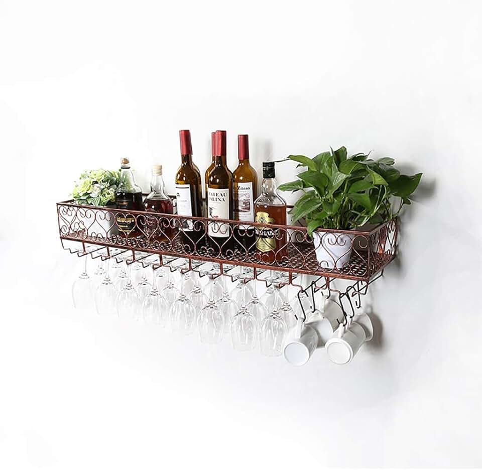 Wine Racks Metal Iron Wine Rack Upside Down Glass Holder Insert Glass Frame Hanging Wine Rack Shelf Creative Tall Cup Holder Glassware Rack (Size : L60*W25cm)