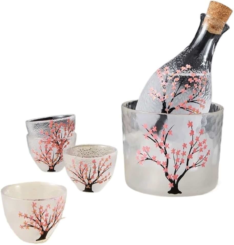 DFHBFG Jugs Cherry Blossom Wine Glasses and Decanters Craft Cocktail Glassware Vintage Small Teacup