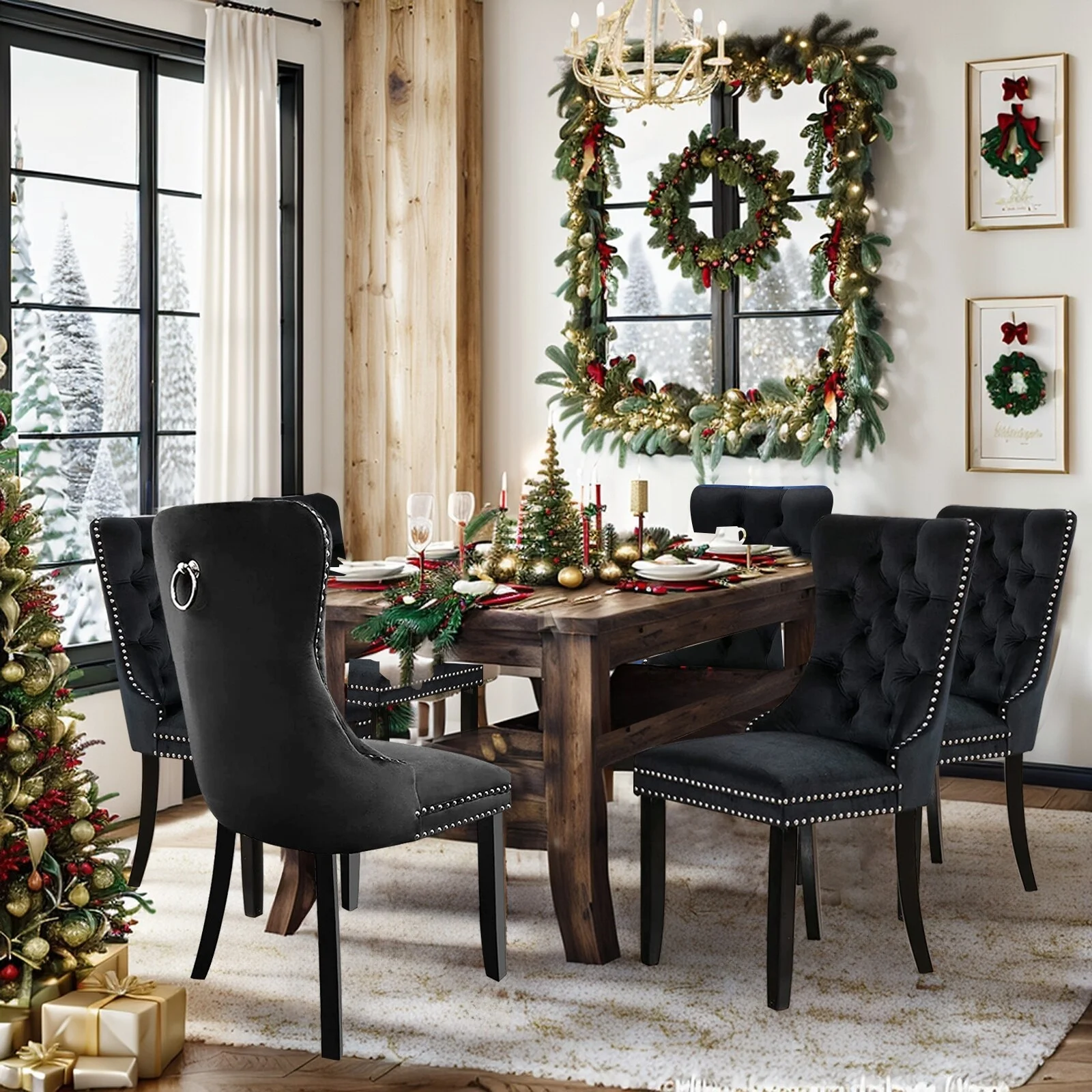 JEREMY CASS INC Dining Chairs Set of 6, Luxury Upholstered Velvet Kitchen Chairs Side Chair with Padded Seat Back and Solid Wood Legs - N/A Black