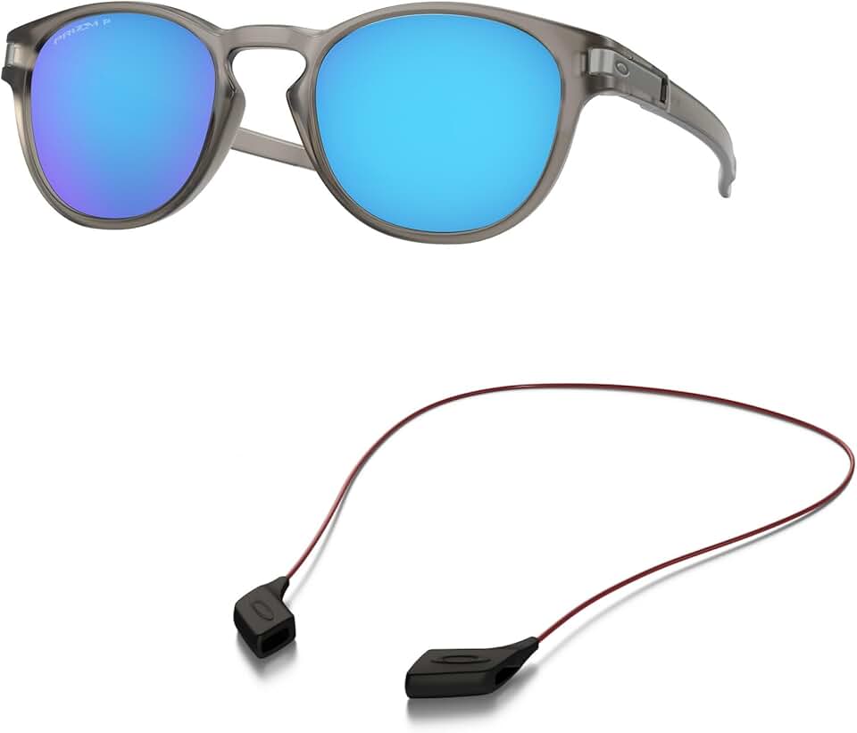 Oakley OO9265 Sunglasses Bundle: OO 9265 926532 Latch Matte Grey Ink Prizm Sap and Large Red leash Accessory kit