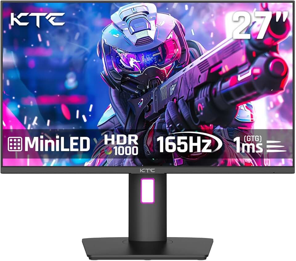 KTC Mini LED Monitor 27 Inch, HDR1000 1440P 165Hz 144Hz Gaming Monitor,Built-in Speakers, Type-C 90W, HDMI/DP/USB,Swivel/Height/Pivot/Tilt Adjustable, VESA, 2K PC Monitor for Gamer & Designer